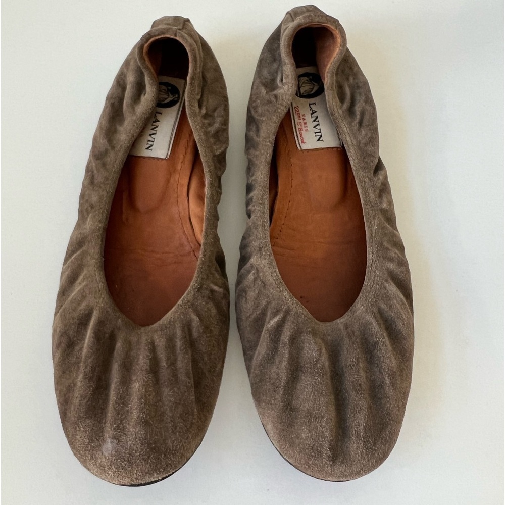 Lanvin Brown Suede Elastic Ballet Flats